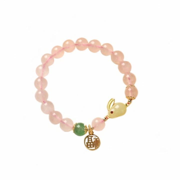 Bracelet de bonheur et d'amour en cristal rose naturel d'agate verte de l'année du lapin