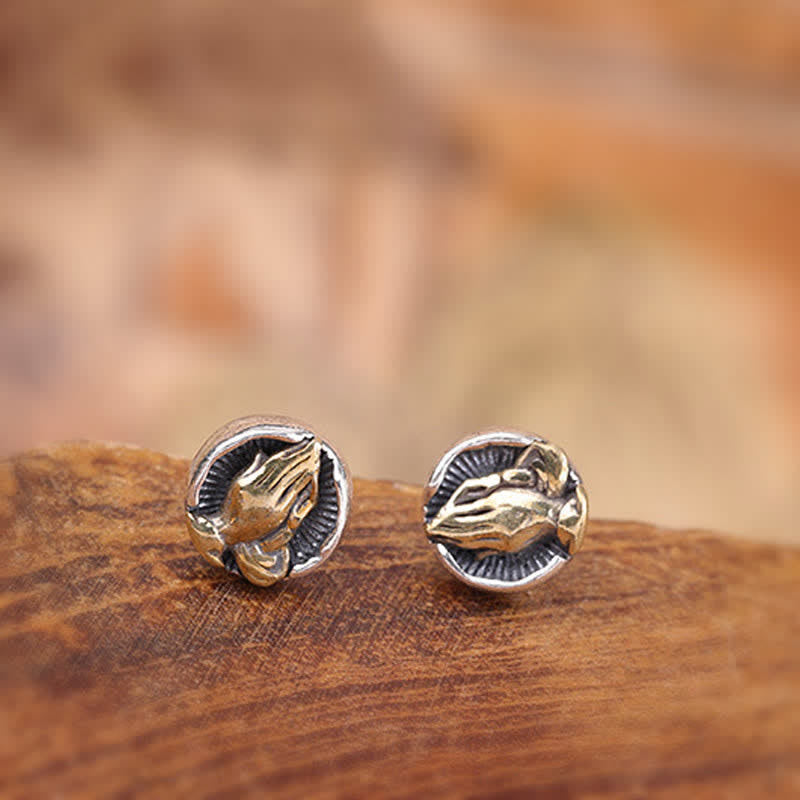 Boucles d'oreilles à tige Namaste Equality en argent sterling 925 Buddha Stones - image 3