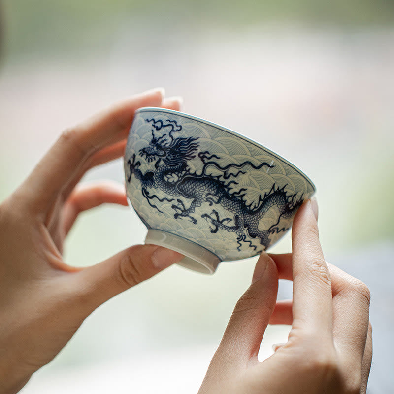 Tasse à thé en céramique motif dragon bleu Buddha Stones Tasses à thé Kung Fu