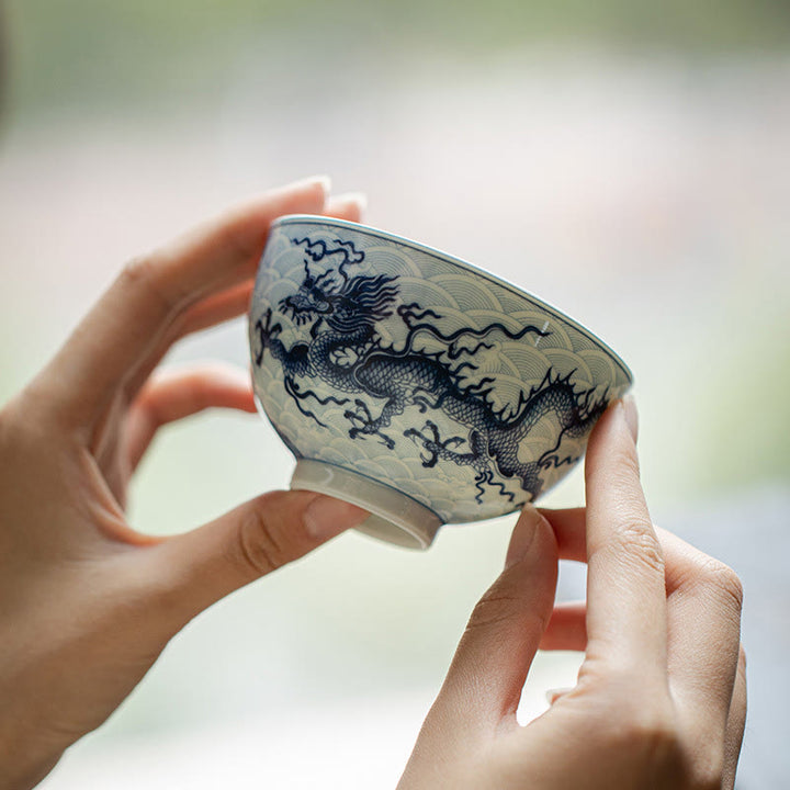Tasse à thé en céramique motif dragon bleu Buddha Stones Tasses à thé Kung Fu