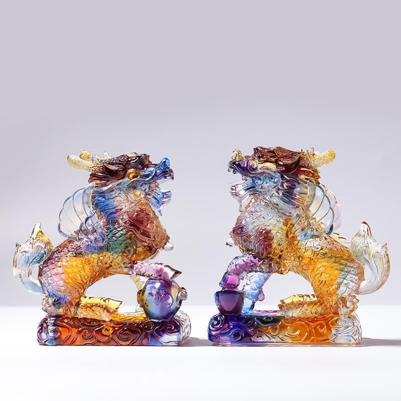 Feng Shui Kirin Pièce d'art en cristal Liuli faite à la main Décoration de bureau à domicile Fortune