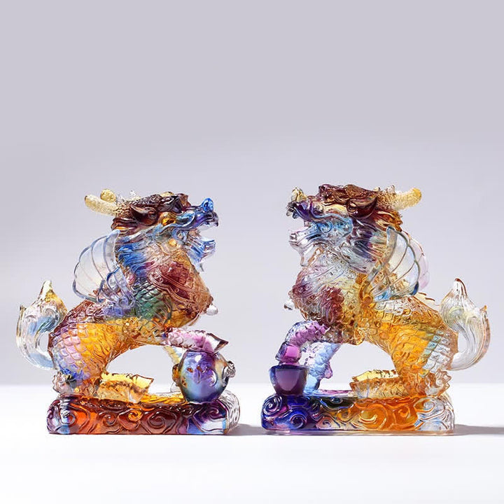 Feng Shui Kirin Pièce d'art en cristal Liuli faite à la main Décoration de bureau à domicile Fortune