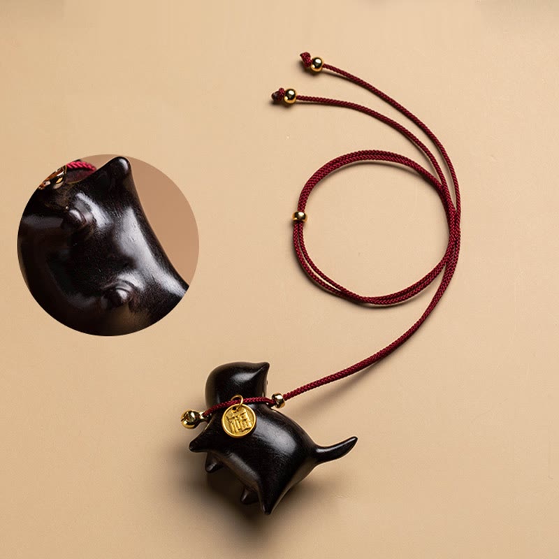Buddha Stones d'ébène Bois de santal vert Chat porte-bonheur Fu Personnage Cloche de fortune porte-bonheur Décoration suspendue pour voiture - image 7