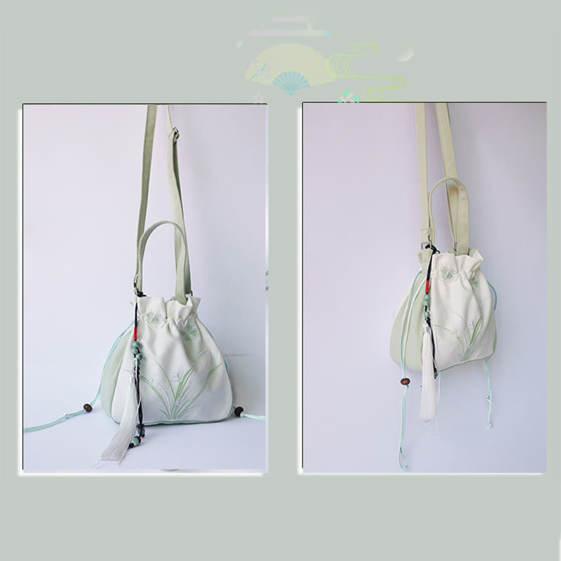 Sac à main en toile brodé à la main avec Buddha Stones et fleurs