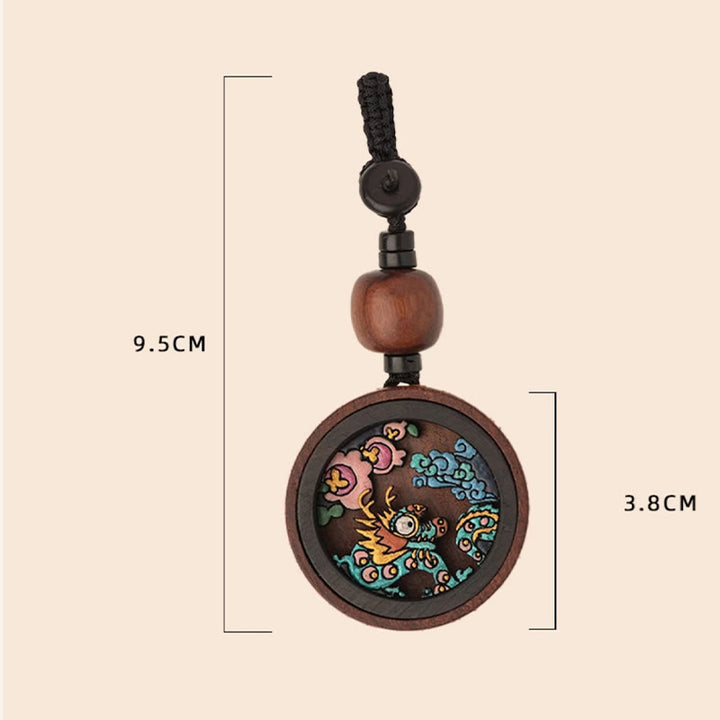 Porte-clés sculpté à la main en bois de rose avec Buddha Stones Année du Dragon Zodiaque chinois peint à la main