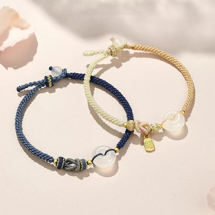 Bracelet en fil tissé fait main en agate blanche avec Buddha Stones et boucle de paix, protection, bonheur et chance