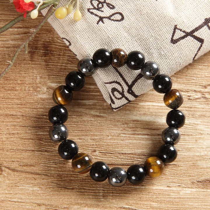 Ensemble collier et bracelet en œil de tigre tibétain Buddha Stones