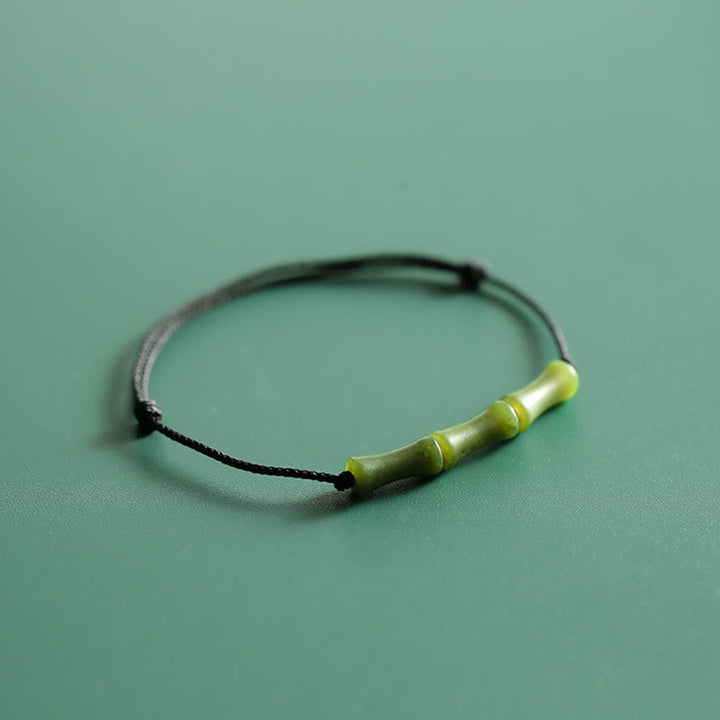 Bracelet Buddha Stones en jade bambou vert avec motif porte-bonheur et abondance