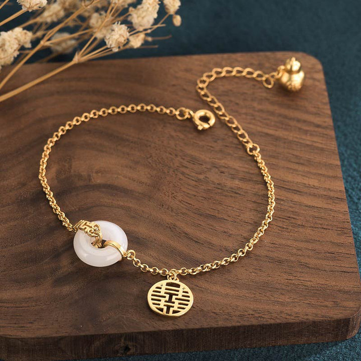 Bracelet de fortune double bonheur en jade blanc Buddha Stones