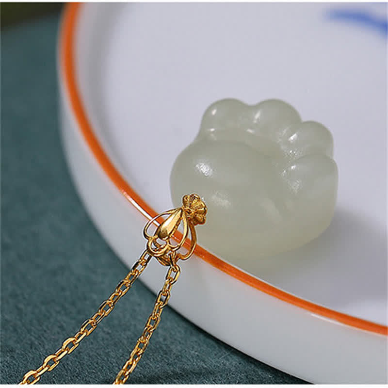 Collier avec pendentif porte-bonheur en argent sterling 925 et jade blanc Hetian en forme de patte de chat mignon - image 6