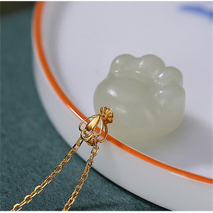 Collier avec pendentif porte-bonheur en argent sterling 925 et jade blanc Hetian en forme de patte de chat mignon - image 6