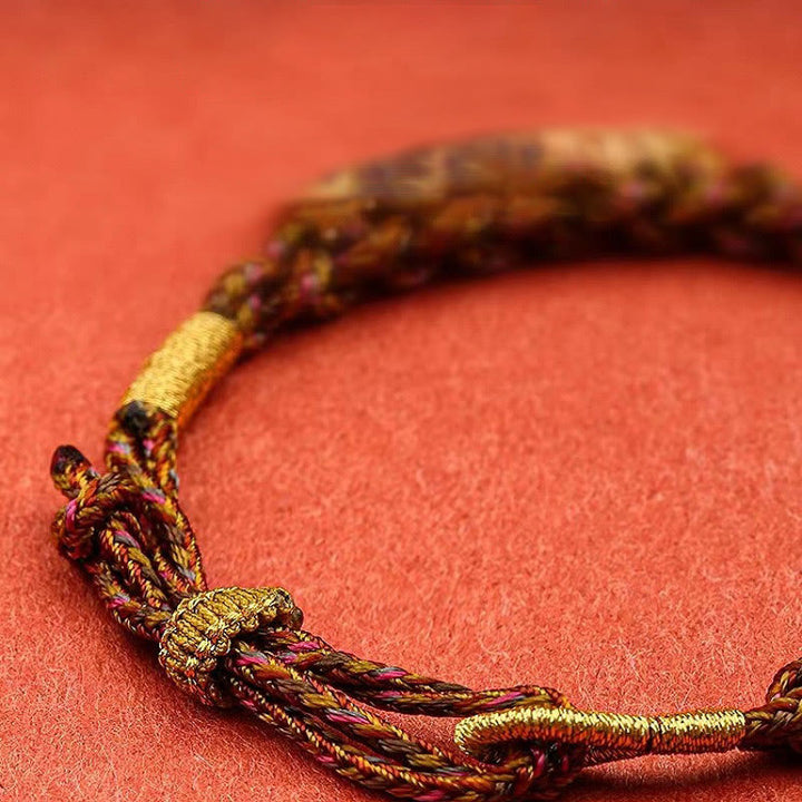 Bracelet Thangka Tibétain en Cordon Tressé Chanceux avec Cinq Dieux de la Richesse