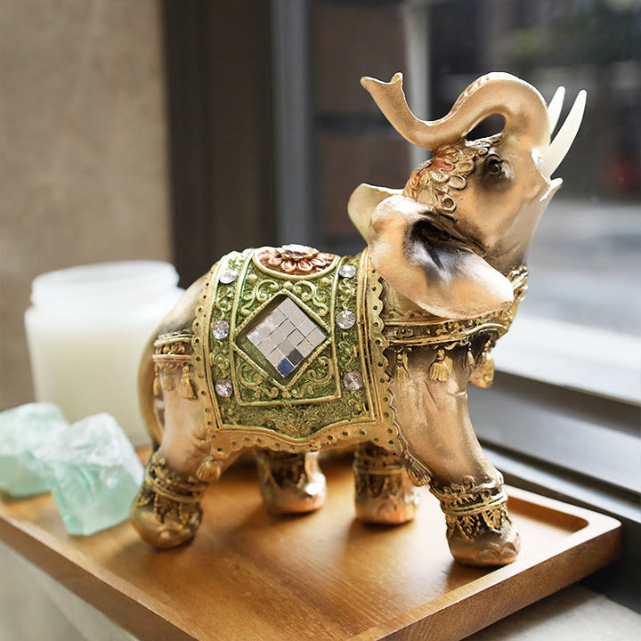 Statue d'éléphant vert Feng Shui porte-bonheur en Buddha Stones Sculpture Figurine de richesse Cadeau Décoration de la maison