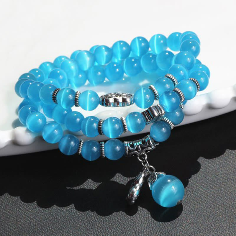 Bracelet triple tour de soutien PiXiu œil de chat en Buddha Stones