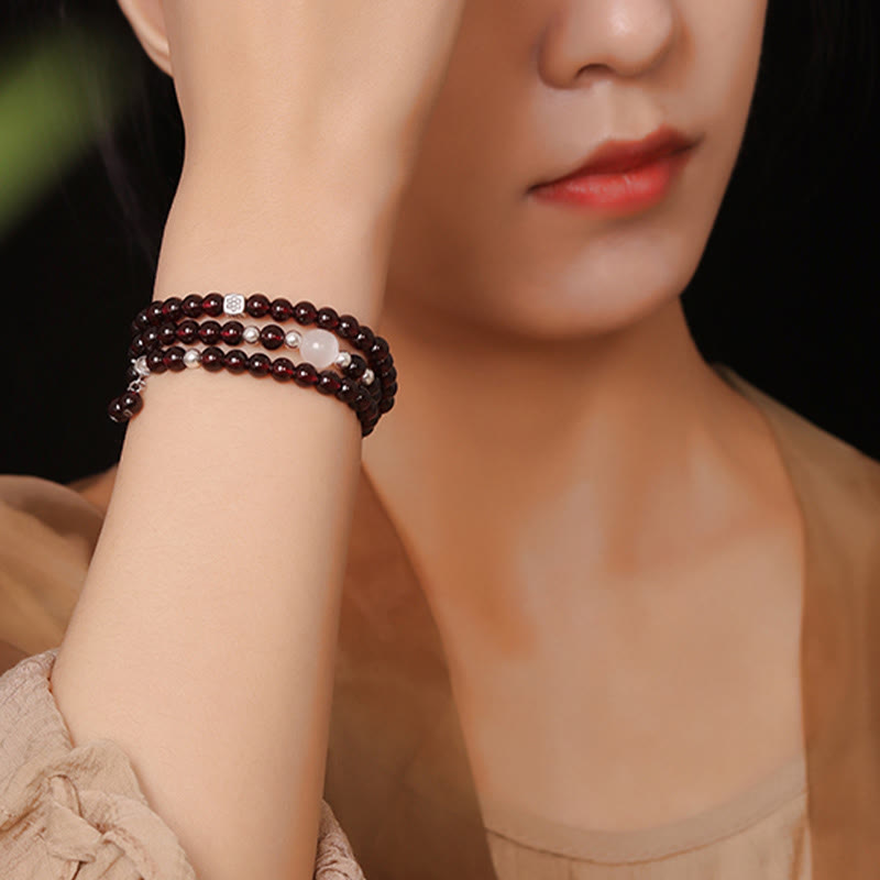 Bracelet triple tour en argent sterling 925 avec protection œil de chat et grenat naturel Buddha Stones - image 6
