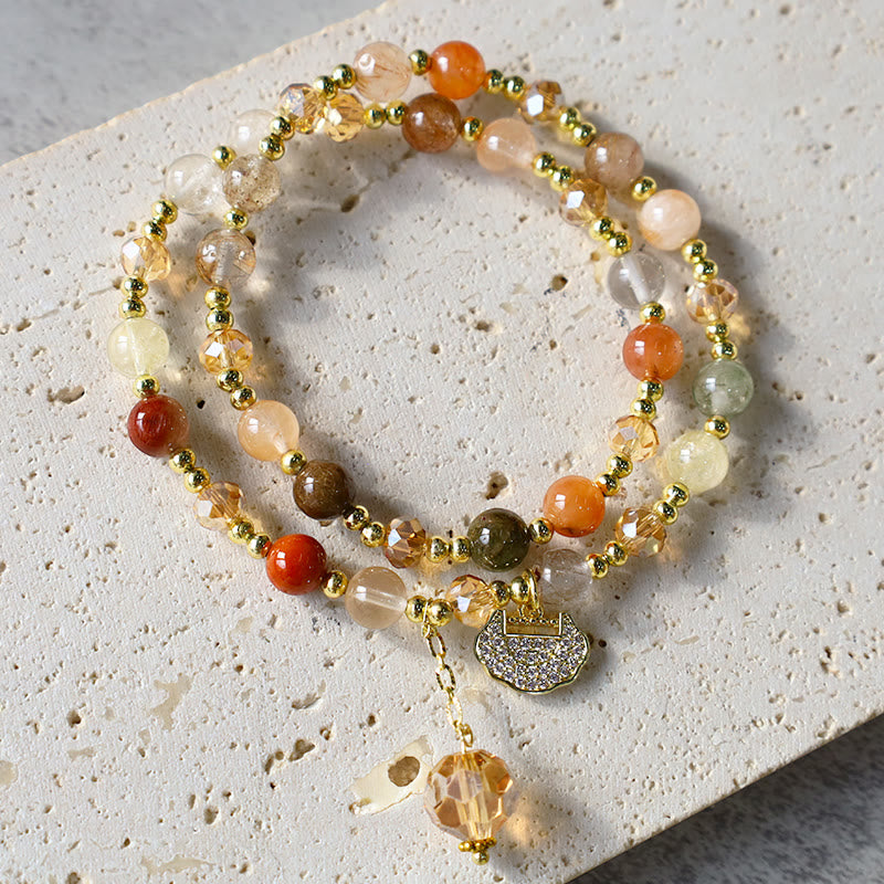 Bracelet de perles de croissance spirituelle à double tour en quartz rutile coloré
