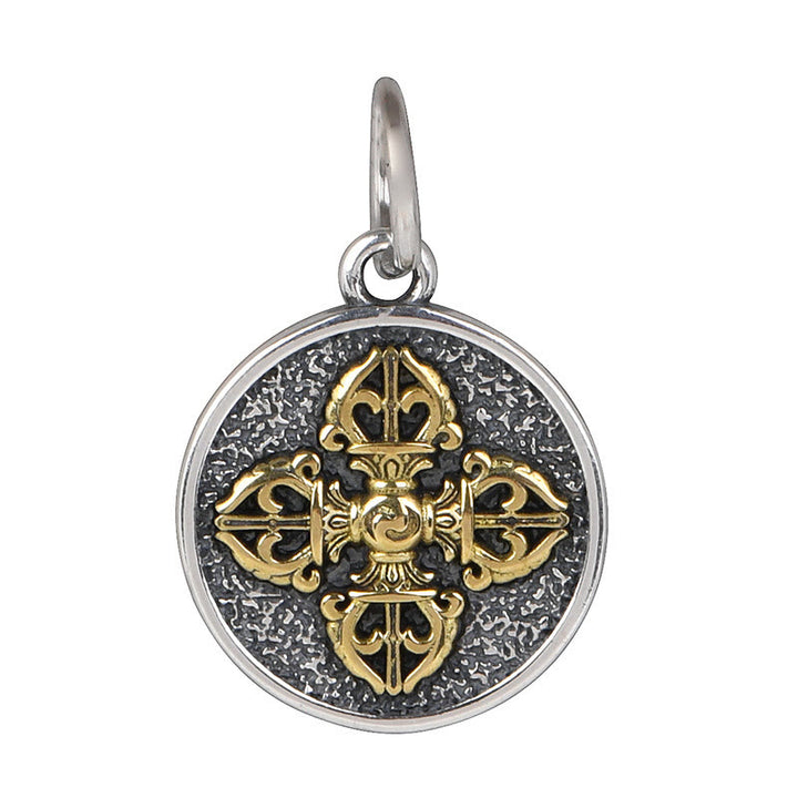 Collier de bénédiction Buddha Stones en argent Sterling 925 Pendentif double Dorje Vajra