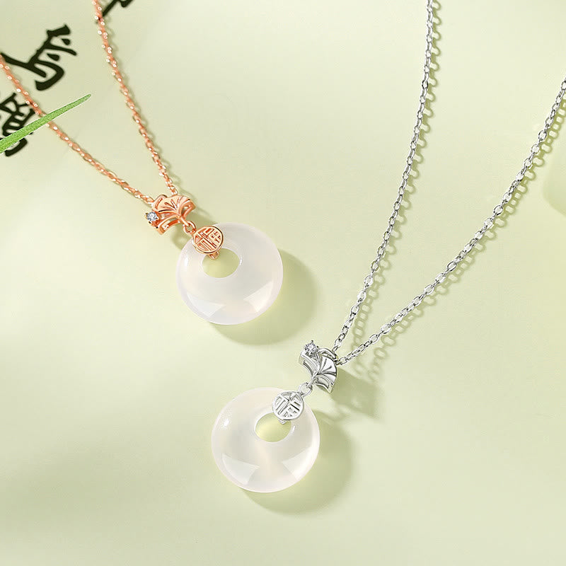 Buddha Stones en argent sterling 925 avec pendentif en forme de feuille de ginkgo, papillon, calcédoine rose, jade Hetian, boucle de paix, caractère Fu, harmonie