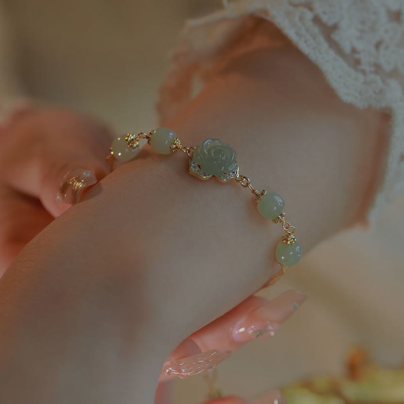 Bracelet porte-bonheur en jade Hetian plaqué or 14 carats de Buddha Stones