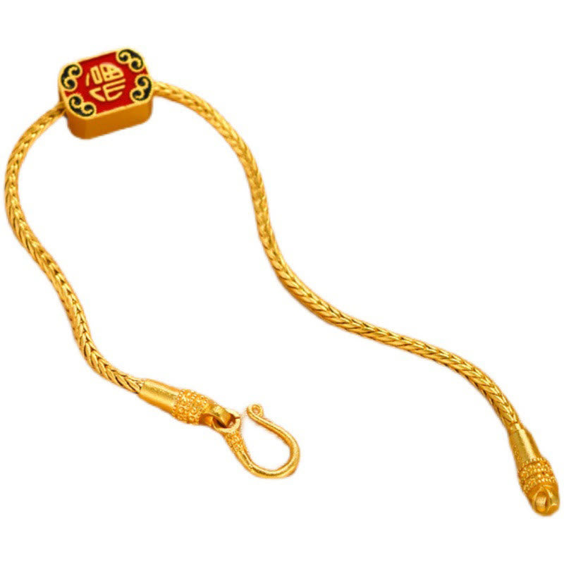 Bracelet tibétain en or 18 carats avec Buddha Stones Om Mani Padme Hum Lucky Koi Fish Fu Character Lingot Copper Coin Peace