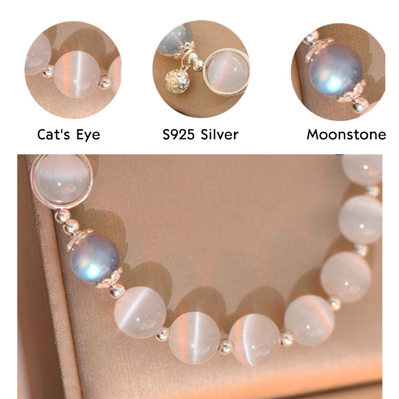 Bracelet de soutien d'amour en argent sterling 925 avec œil de chat et pierre de lune Buddha Stones