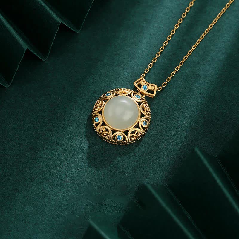 Collier pendentif en argent sterling 925 avec calcédoine verte et jade blanc Hetian