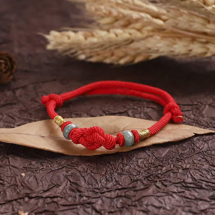 Bracelet tressé pour couple avec cordon rouge en jade et Buddha Stones