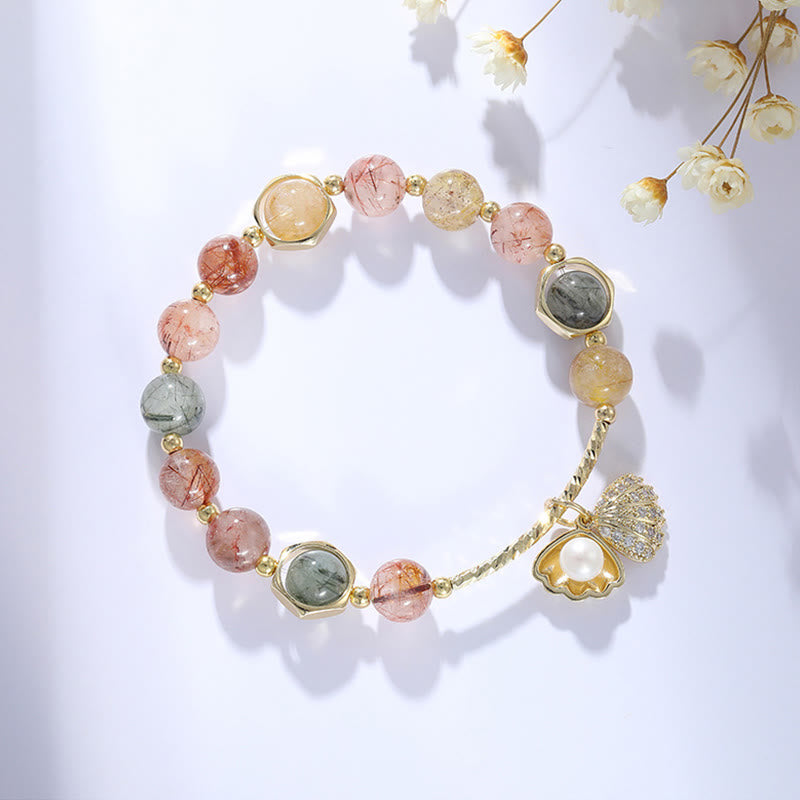 Bracelet de perles de protection en coquillage de quartz rutile coloré naturel de Buddha Stones