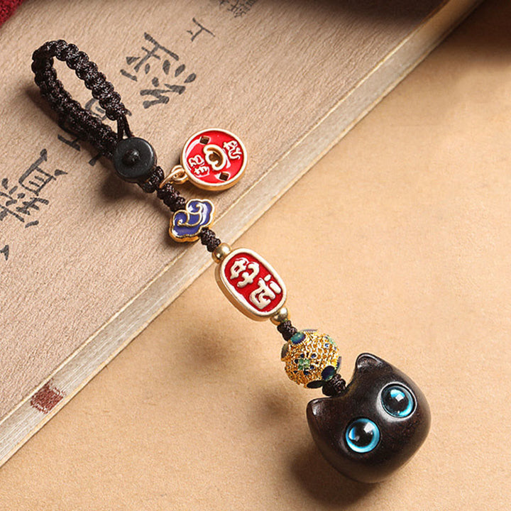 Porte-clés en bois d'ébène avec Buddha Stones, chat porte-bonheur, nuage de bon augure, paix, décoration à suspendre pour téléphone - image 11