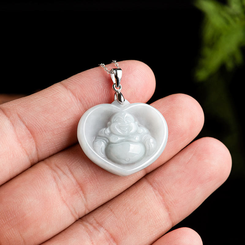 Collier Buddha Stones rieur en jade blanc, pierre de Bouddha, porte-bonheur, chaîne en acier titane - image 4
