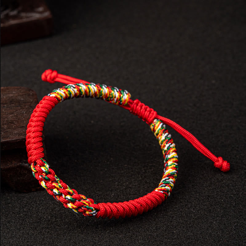 Bracelet tressé porte-bonheur en Buddha Stones tibétaines fait à la main avec nœud King Kong coloré