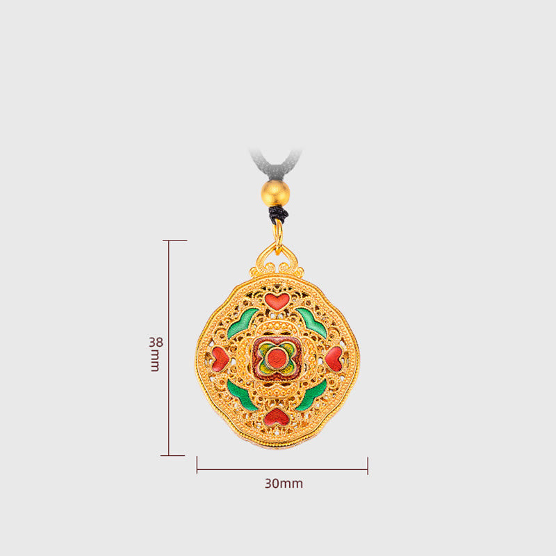 Collier pendentif en cuivre avec Buddha Stones et fleur d'amour et cœur