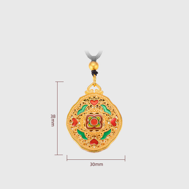 Collier pendentif en cuivre avec Buddha Stones et fleur d'amour et cœur