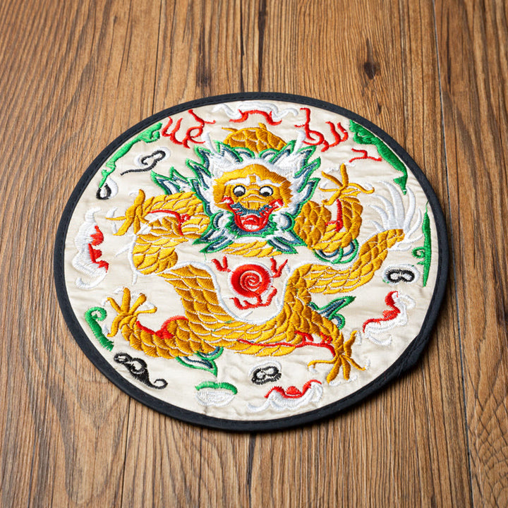 Dessous de verre brodé Buddha Stones Dragon pour tasse à thé, dessous de verre pour tasse à thé Kung Fu