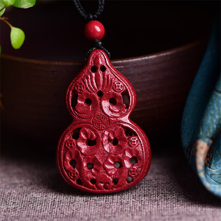 Collier pendentif en Buddha Stones rieur Yin Yang zodiaque chinois gourde cinabre naturel bénédiction - Gourde 38*25*7mm - image 22
