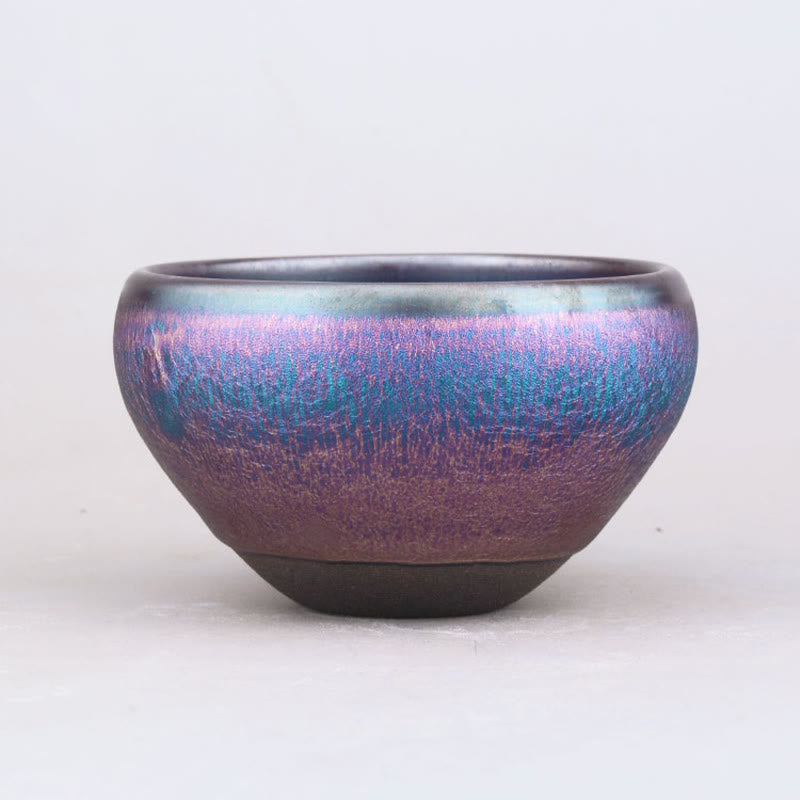 Tasse à thé chinoise en céramique Jianzhan avec Buddha Stones faites à la main, motif arc-en-ciel Aurora