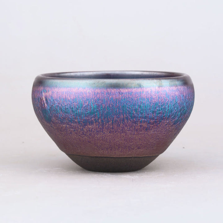 Tasse à thé chinoise en céramique Jianzhan avec Buddha Stones faites à la main, motif arc-en-ciel Aurora