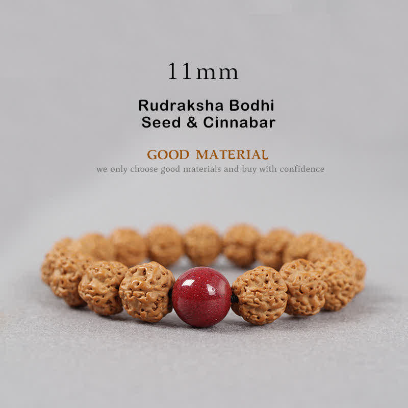 Bracelet de richesse en Buddha Stones tibétaines Rudraksha Bodhi Seed Dzi Bead Amber Turquoise - 11 mm - Graines de Rudraksha Bodhi et cinabre - image 21