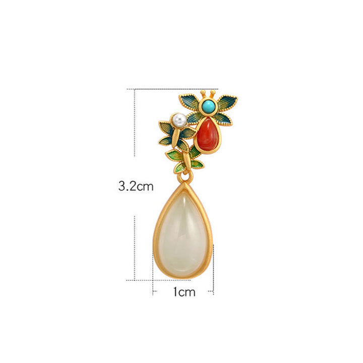 Boucles d'oreilles pendantes en forme de goutte d'eau Buddha Stones, jade blanc, agate rouge, papillon, protection