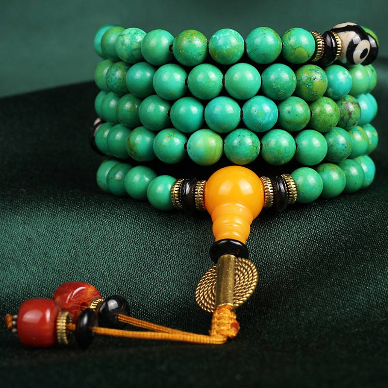 Collier et bracelet Mala en turquoise tibétain avec Buddha Stones