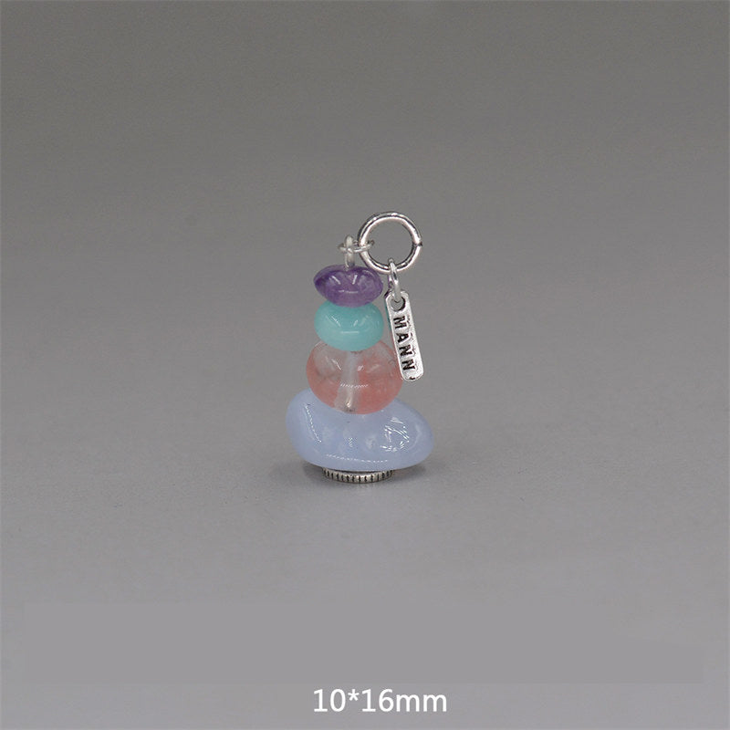 Collier pendentif calme en Buddha Stones Zen Cairn Labradorite Divers cristaux - Pendentif en améthyste, amazonite et calcédoine bleue 10 x 16 mm - image 27