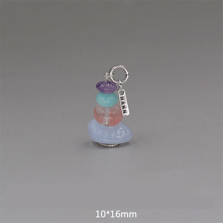 Collier pendentif calme en Buddha Stones Zen Cairn Labradorite Divers cristaux - Pendentif en améthyste, amazonite et calcédoine bleue 10 x 16 mm - image 26