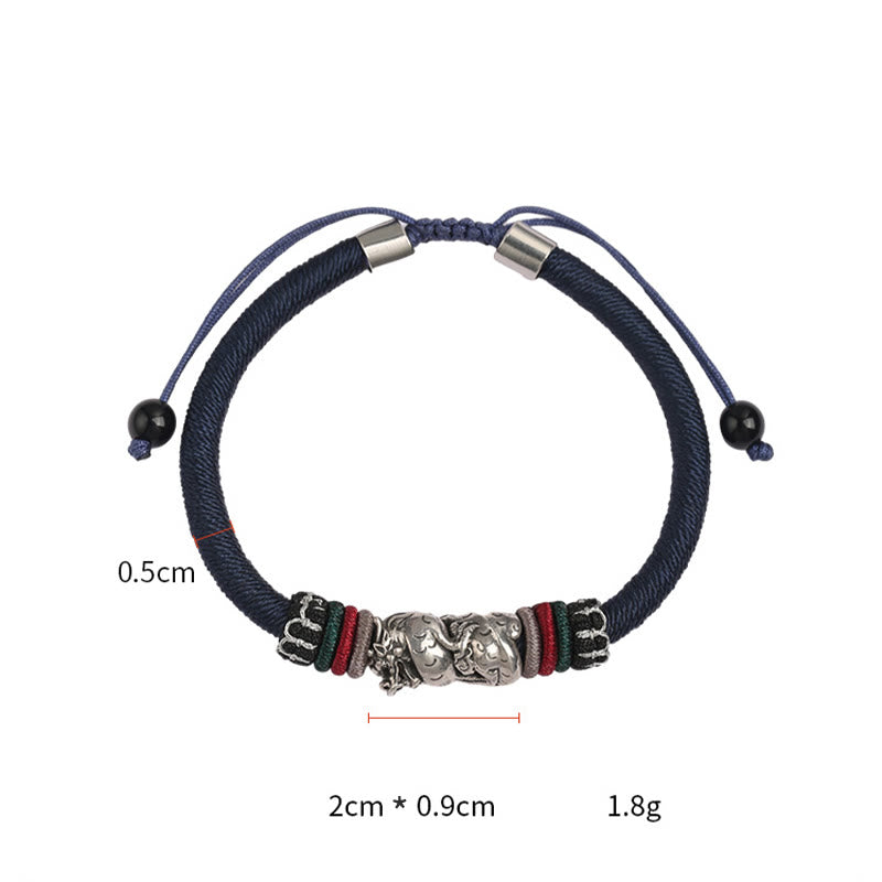 Bracelet porte-bonheur en corde fait main en argent sterling 925 de Buddha Stones Année du Dragon