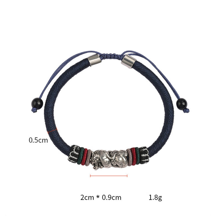 Bracelet porte-bonheur en corde fait main en argent sterling 925 de Buddha Stones Année du Dragon