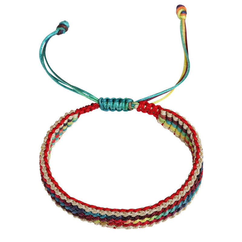 Bracelet tressé de protection multicolore arc-en-ciel fait main en Buddha Stones tibétaines
