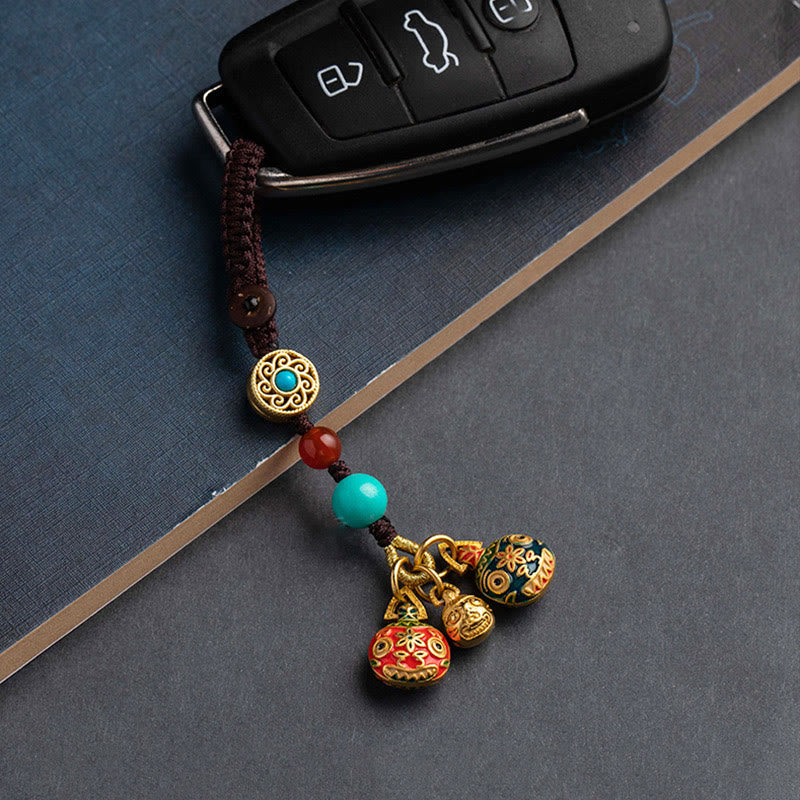 Porte-clés de voiture en forme de bête avaleuse dorée avec Buddha Stones , décoration à suspendre pour téléphone