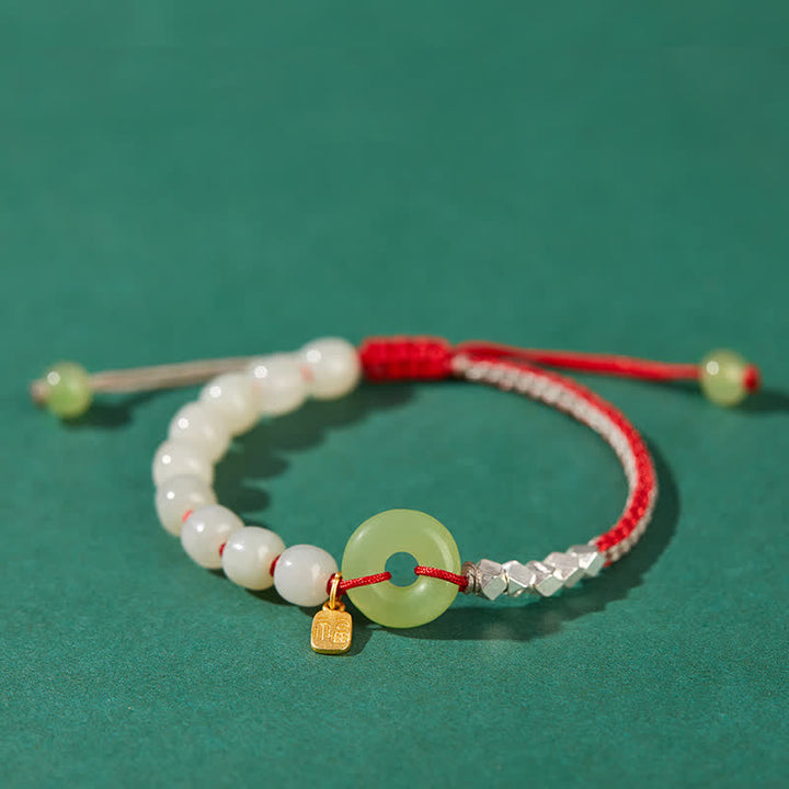 Bracelet porte-bonheur en perles de jade Hetian en argent sterling 925 Buddha Stones - Rouge - image 0