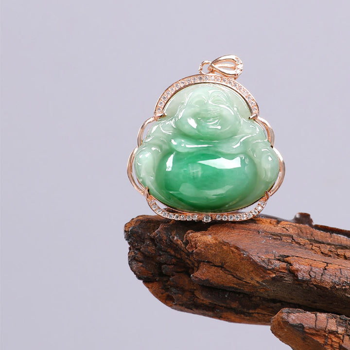 Collier avec pendentif en argent sterling 925 et jade naturel en forme de Bouddha rieur - image 7