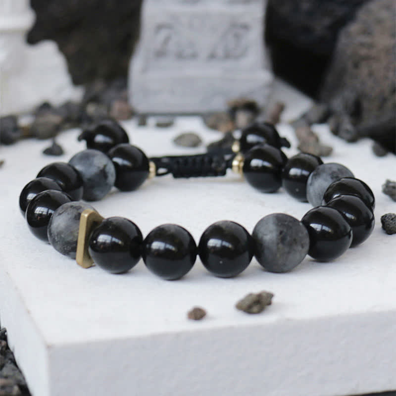 Bracelet de purification en pierre noire pailletée en obsidienne noire