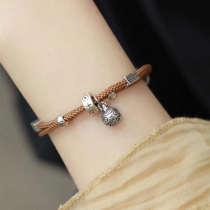 Bracelet tressé artisanal en argent sterling 925 Buddha Stones et or représentant une bête avaleuse de poisson Koi